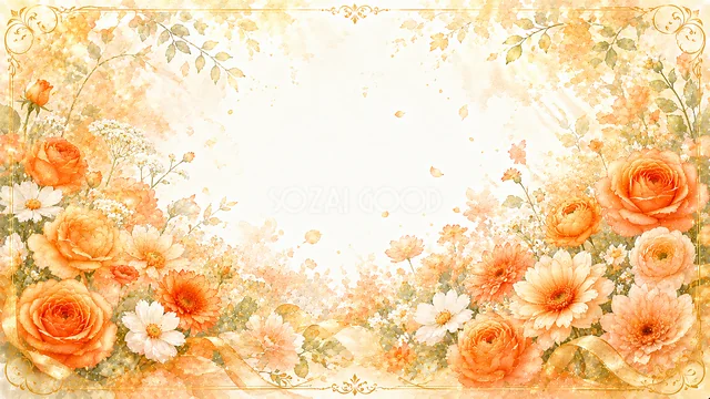 オレンジのバラの囲みのオレンジ色の花水彩背景