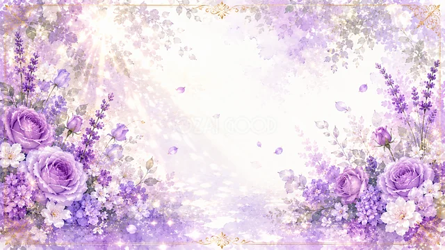 藤と紫のバラの紫の花園水彩背景