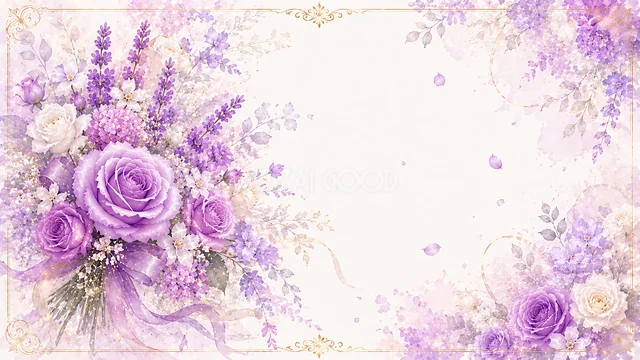 紫の花束の紫の花園水彩背景