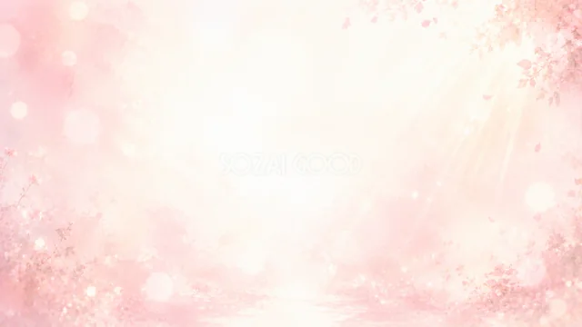 淡いピンクの光と花びらで囲んだ水彩背景・コピースペース