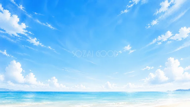 青い海と白い雲が広がる爽やかな夏空背景