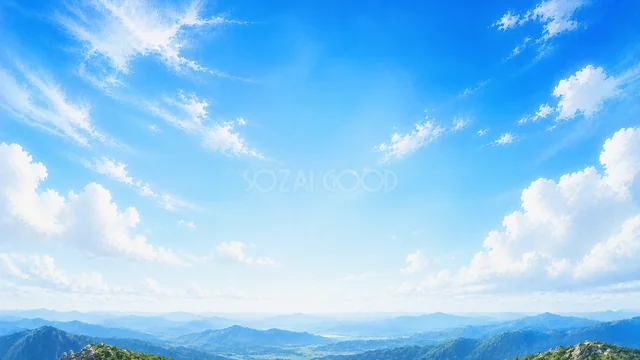 遠い山並みと大きな青空を描いた自然風景背景