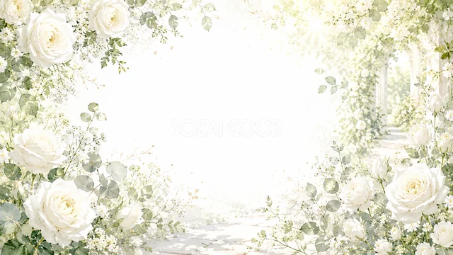 白いバラの囲みの白い花園背景フレーム