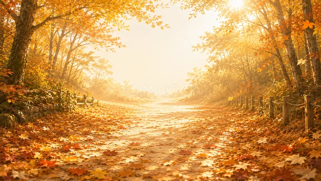 黄金色の紅葉がトンネルを作る秋の並木道背景