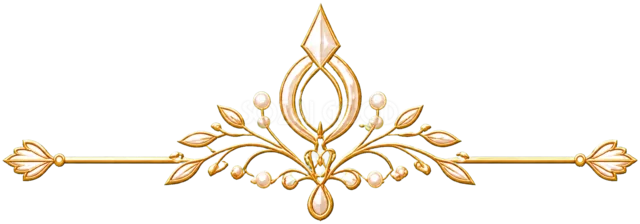 しずく形クレストと葉を組み合わせたゴールド飾り罫（背景透過PNG）