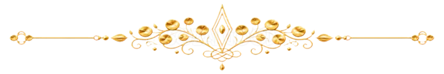 小さな葉としずく形を組み合わせた金色の区切り線（背景透過PNG）