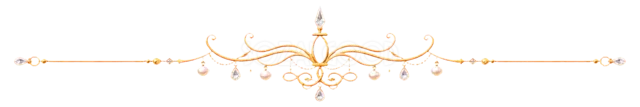王冠風の曲線模様を中央に飾った金色の区切り線（背景透過PNG）