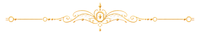 扇形の装飾を左右対称に描いたゴールド飾り罫（背景透過PNG）