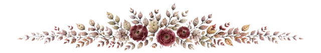 濃い赤紫のバラと葉を束ねたクラシカルなライン（背景透過PNG）