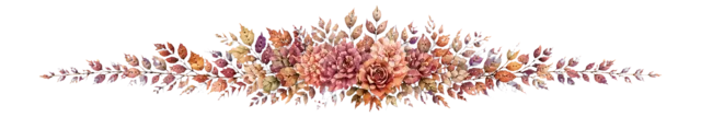 紅葉・花・木の実をたっぷり束ねた秋色ライン（背景透過PNG）