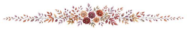 赤い花と実を左右へ広げた華やかな水彩飾り罫（背景透過PNG）