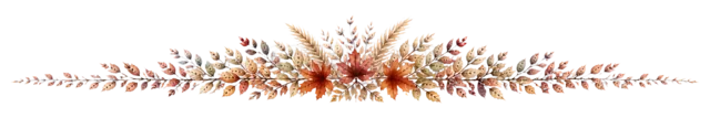 オレンジの紅葉を中央に集めた秋の水彩ライン（背景透過PNG）