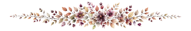 くすみ紫の花とパンパスグラスを束ねた飾り罫（背景透過PNG）