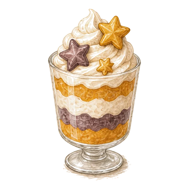 星形クッキーを飾ったオレンジと紫のハロウィンパフェ（背景透過PNG）