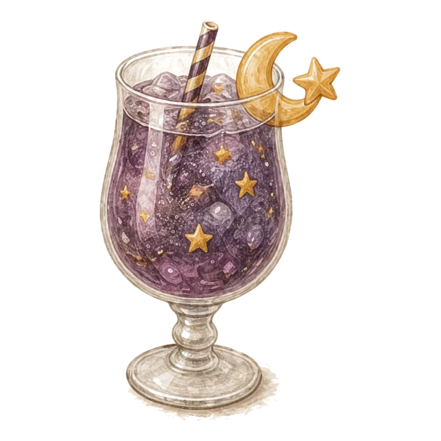 月と星を飾った紫色のハロウィンドリンク（背景透過PNG）