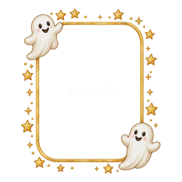 おばけと星の四角のかわいいハロウィン飾り枠