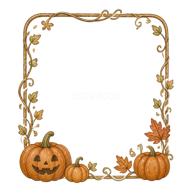 かぼちゃと紅葉の四角のかわいいハロウィン飾り枠