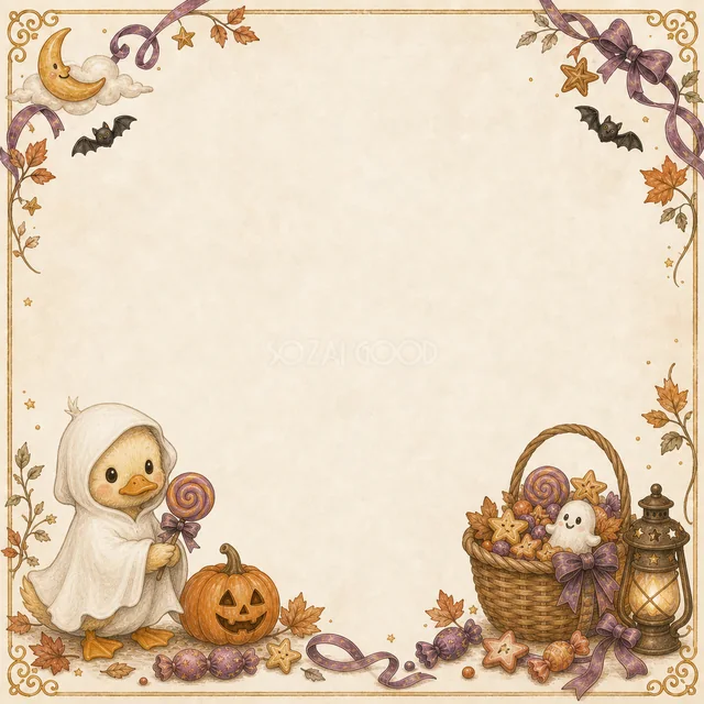 おばけ衣装のひよこのかわいい動物ハロウィンフレーム