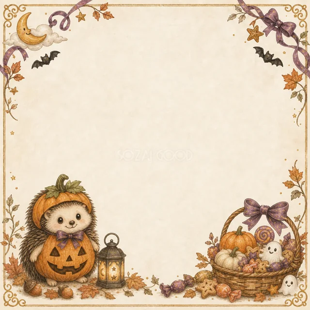ハリネズミとかぼちゃのかわいい動物ハロウィンフレーム