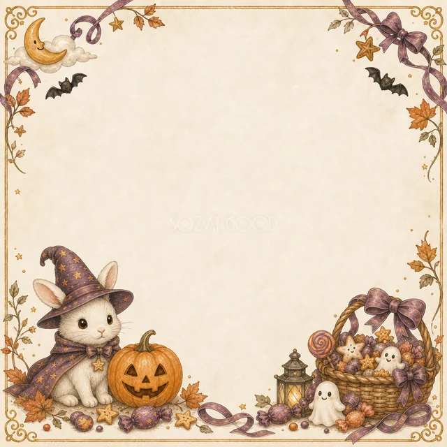 魔女うさぎとかぼちゃのかわいい動物ハロウィンフレーム
