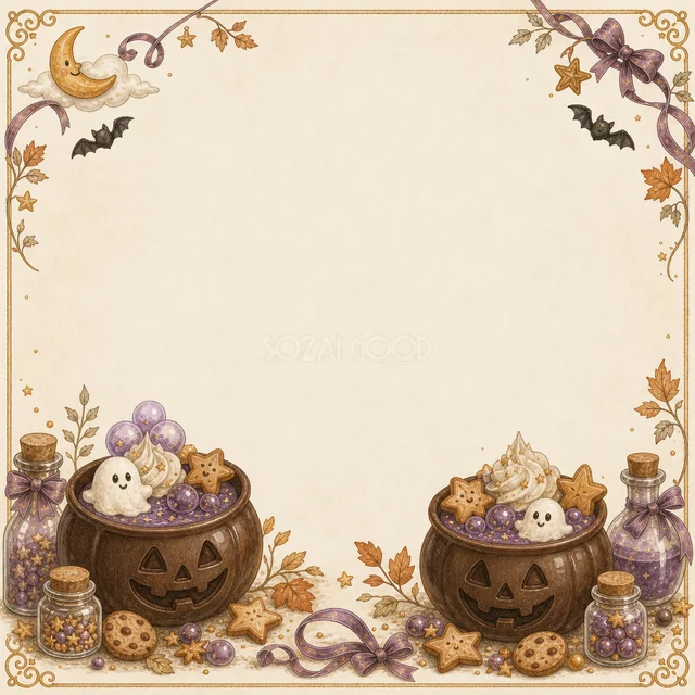 かぼちゃカップのお菓子のアンティーク調ハロウィンお菓子フレーム