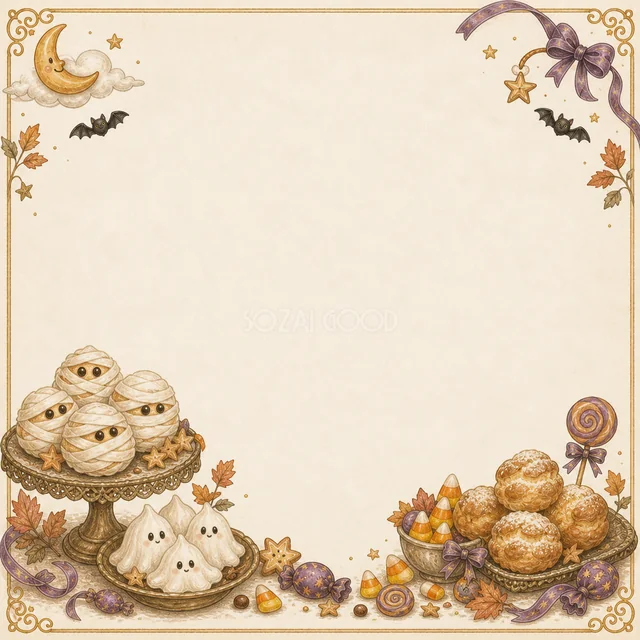 メレンゲと焼き菓子のアンティーク調ハロウィンお菓子フレーム