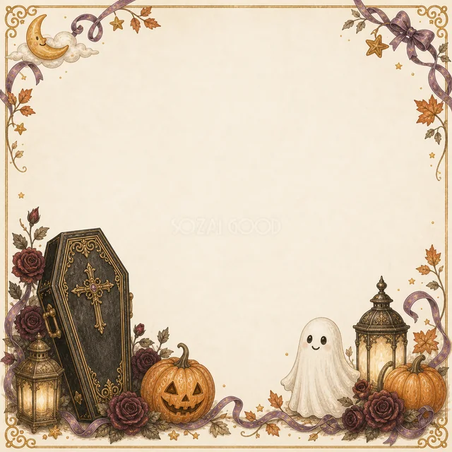 棺とおばけのアンティーク調ハロウィン四角フレーム