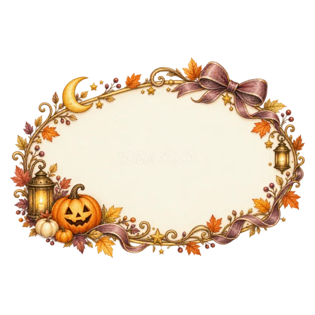 かぼちゃとリボンの楕円形のアンティーク調ハロウィン看板フレーム