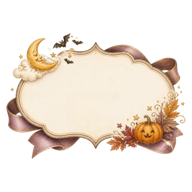 コウモリとかぼちゃのリボン型のアンティーク調ハロウィン看板フレーム