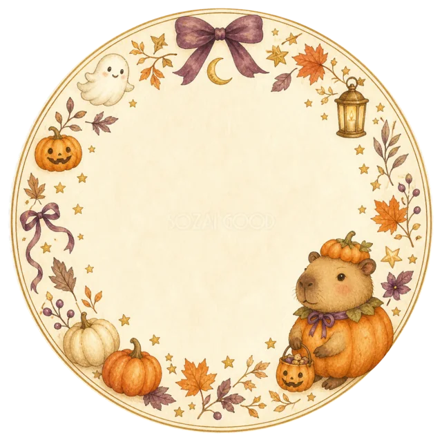 くまとかぼちゃのハロウィン丸型ラベルフレーム