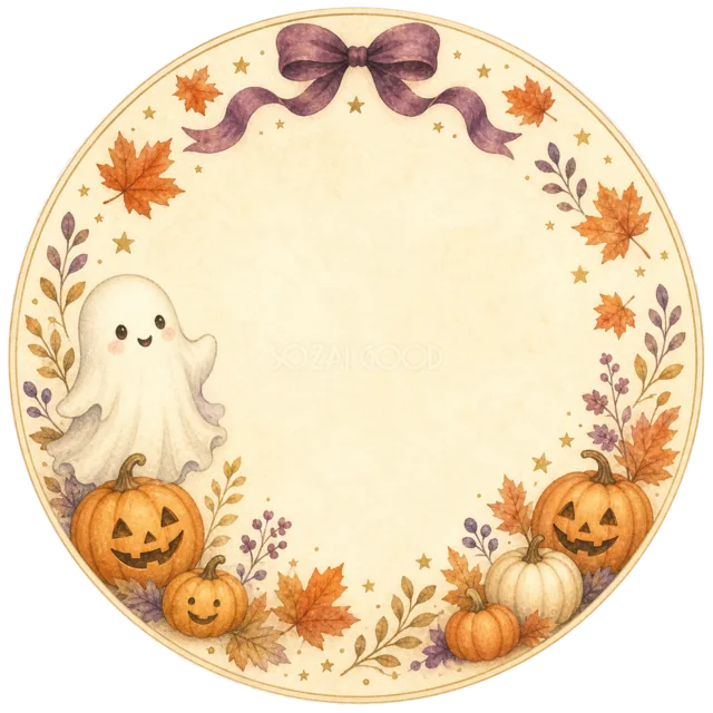 おばけとかぼちゃのハロウィン丸型ラベルフレーム