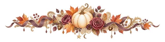 白いかぼちゃ・バラ・紅葉の上品な水彩ハロウィンライン（背景透過PNG）