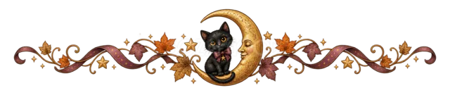 三日月に座る黒猫と星の水彩ハロウィンライン（背景透過PNG）