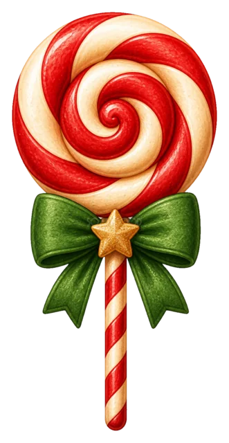 ペパーミントのロリポップを描いた水彩絵本タッチのクリスマスお菓子イラスト
