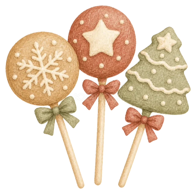 クリスマスクッキーのポップを描いた水彩絵本タッチのクリスマスお菓子イラスト