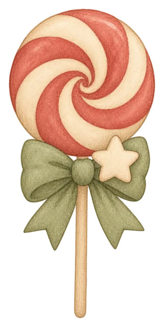 ペパーミントのロリポップを描いた水彩絵本タッチのクリスマスお菓子イラスト