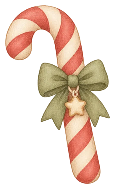 赤白のキャンディケインを描いた水彩絵本タッチのクリスマスお菓子イラスト