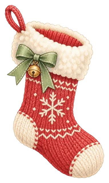 赤いクリスマス靴下を描いた水彩クリスマス小物イラスト
