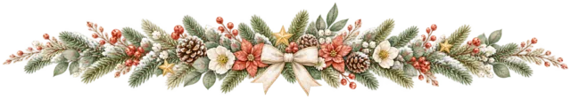 ドライオレンジと葉を描いた水彩の北欧ボタニカルなクリスマスライン・区切り線