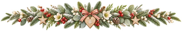 オレンジ色と金色の植物を描いた水彩の北欧ボタニカルなクリスマスライン・区切り線