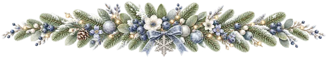 青い花とユーカリを描いた水彩の北欧ボタニカルなクリスマスライン・区切り線