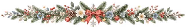 赤いリボンと細い枝を描いた水彩の北欧ボタニカルなクリスマスライン・区切り線