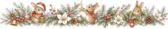 きつねとうさぎを描いた水彩絵本タッチの森の動物クリスマスライン・区切り線