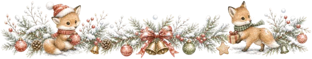 うさぎときつねを描いた水彩絵本タッチの森の動物クリスマスライン・区切り線