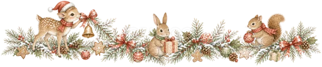 きつねとうさぎとリスを描いた水彩絵本タッチの森の動物クリスマスライン・区切り線
