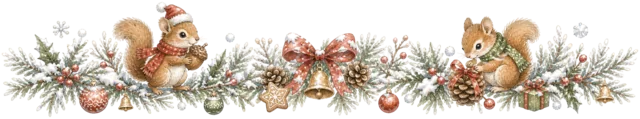 リスときつねを描いた水彩絵本タッチの森の動物クリスマスライン・区切り線