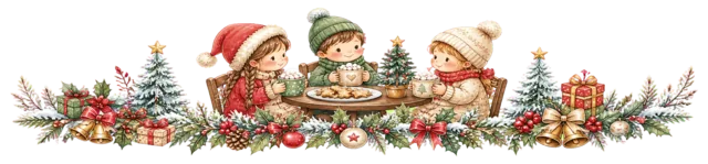 おもちゃの汽車で遊ぶ子どもを描いた水彩絵本タッチの子どものクリスマスライン