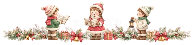 サンタから贈り物をもらう子どもを描いた水彩絵本タッチの子どものクリスマスライン