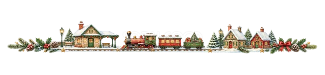 汽車が走るクリスマス村を描いた水彩絵本タッチのクリスマス村ライン・区切り線