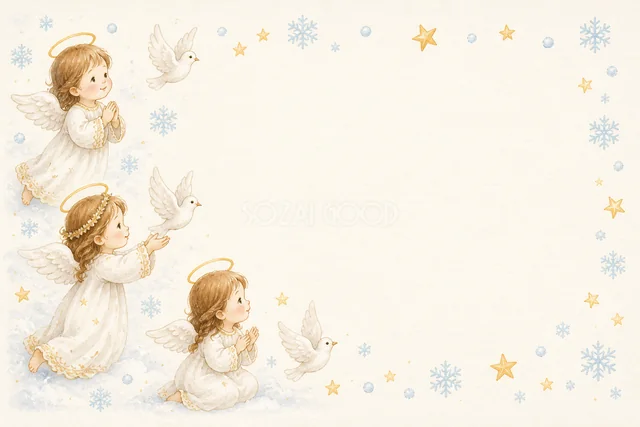 天使の子どもと白い鳥の水彩絵本タッチクリスマスカード